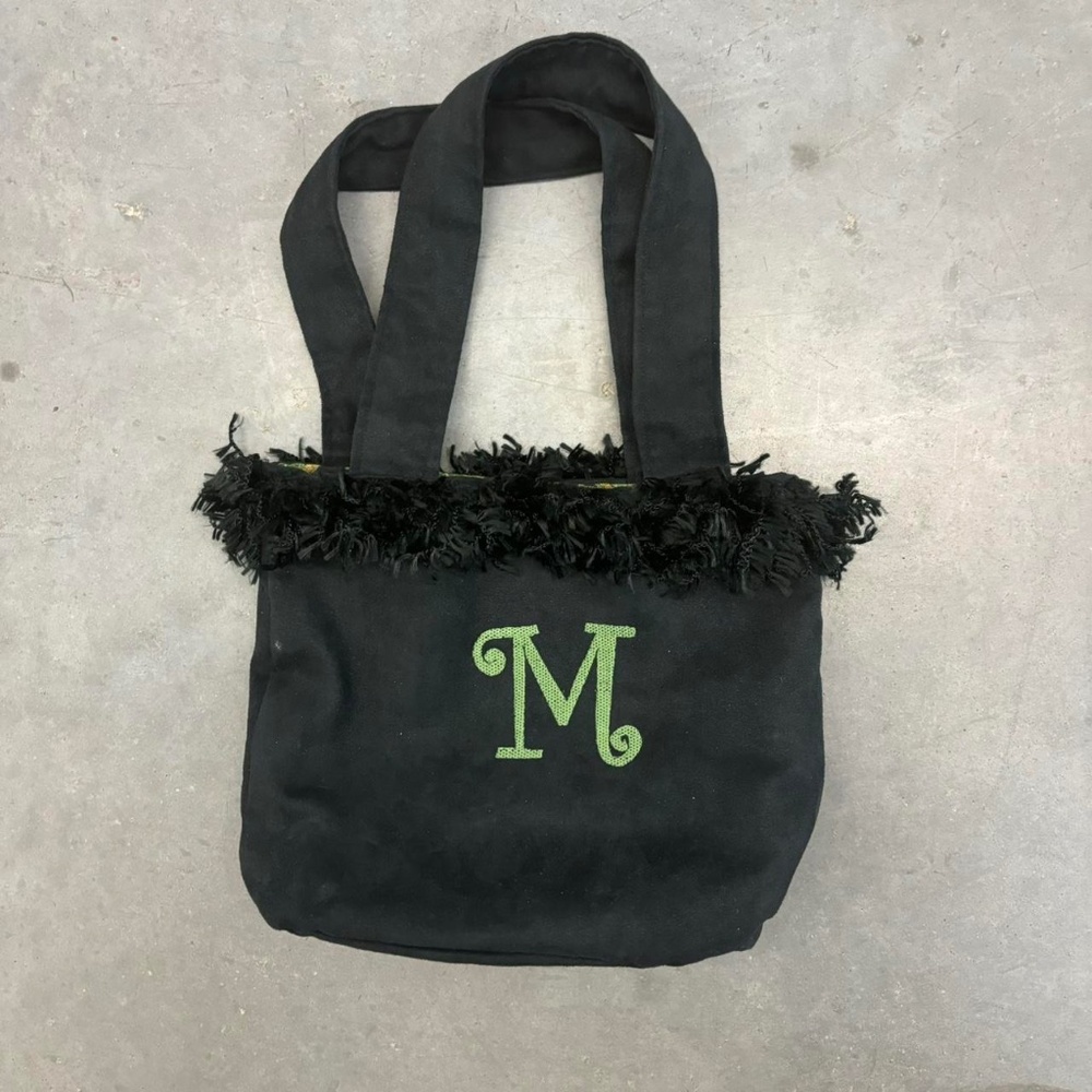 2000s Y2K black and green fur mini purse